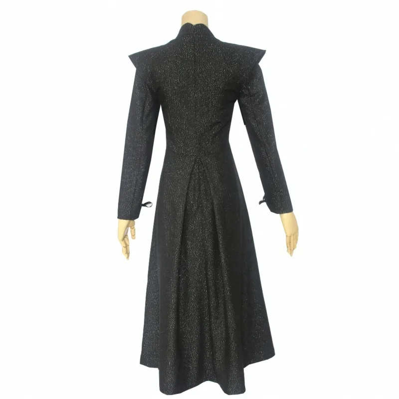 أزياء فيلم Daenerys Targaryen التأثيرية ملابس للبالغين فستان أسود وحزام عباءة أزياء الهالوين للنساء مجموعة شعر مستعار موحد