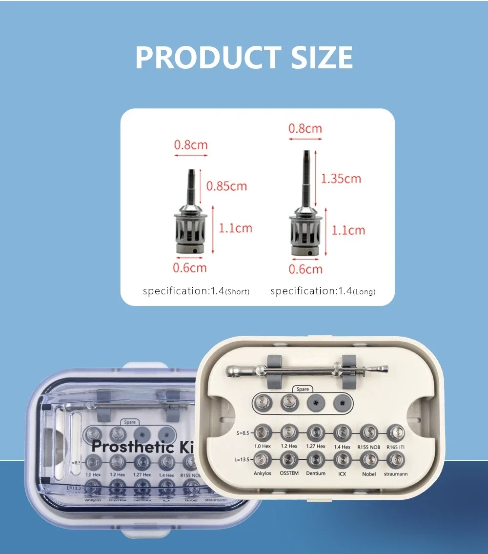 Conjunto completo de restauração de implante dentário, caixa de ferramentas universal, chave de torque universal oral, chave de fenda dental, chave de implante