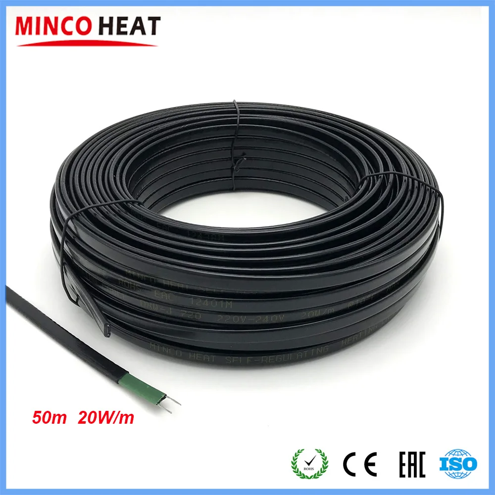 50m Energy Saving Self-regulating Heating Pipe Water Freeze Protecting Heating Cable 20W/m