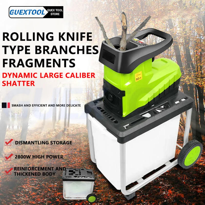 Wood Chipper Shredder 2800w Electric Leaf Mulcher Shredder with Collection Box 60L Cutting Diameter 48MM for Mulching