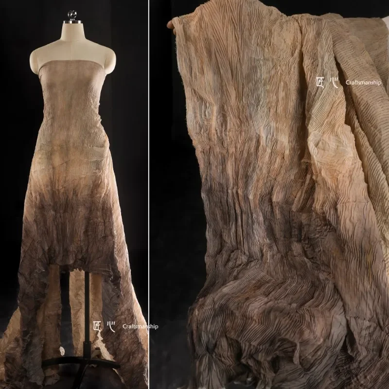 

Pleated Fabric Gradient Tie Dye for Dresses Clothing Designer Apparel Sewing Fabric Wholesale Cloth for By Meter Diy Material