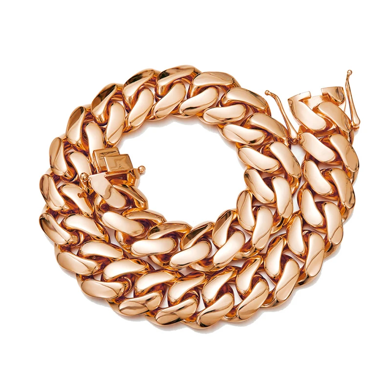 10-22mm wide Hip Hop Bling Rose Gold Color Stainless Steel Cuban Miami Link Chain Necklaces for Men Rapper jewelry Drop Shipping
