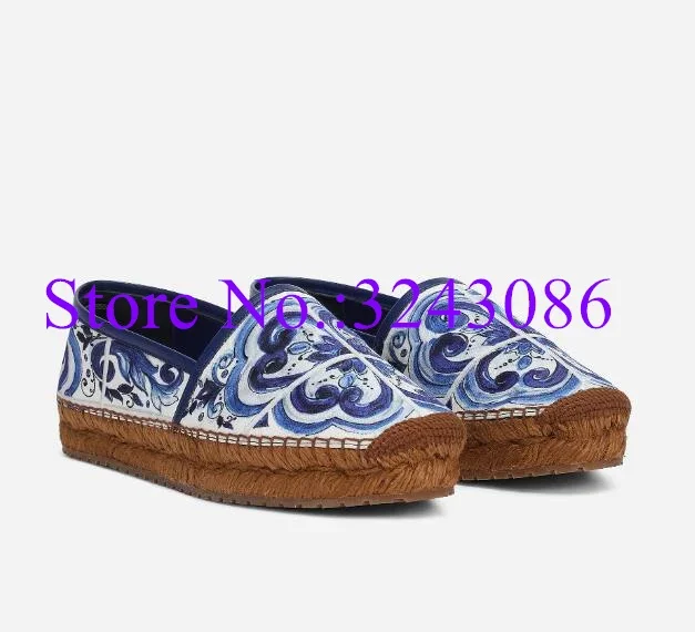 Blue And White Porcelain Woman Flat Shoes Fashion Comfortable Lady Casual Shoes Female New Loafers Shoes