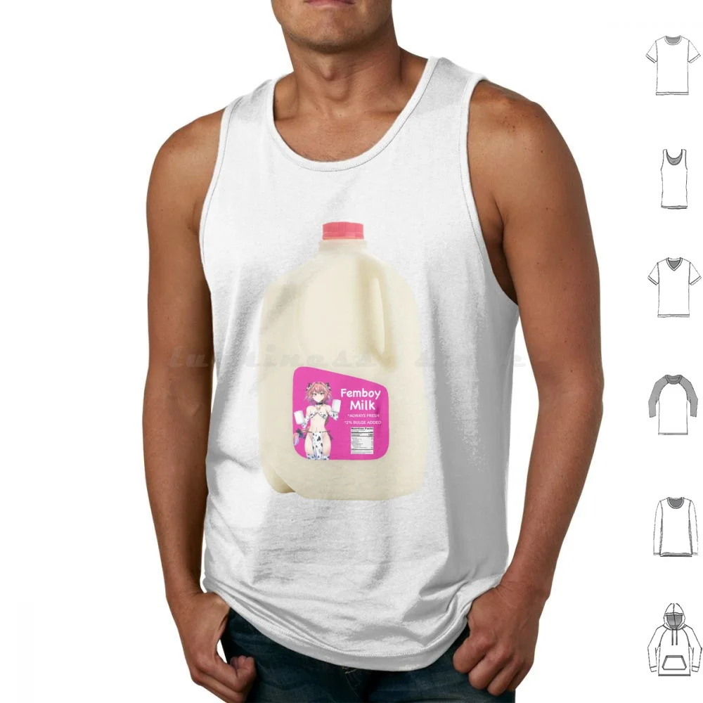 Femboy Milk Tank Tops Print Cotton Femboy Anime Meme Cute Femboy Hooters Trap Manga Hooters Kawaii Catboy Astolfo