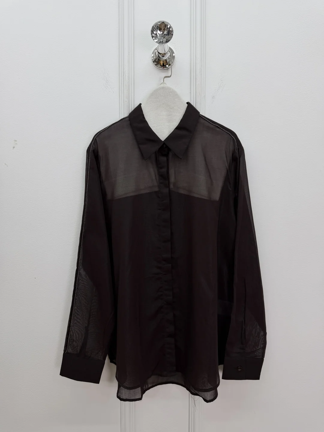 

2026 Spring New Women'S Simple Long-Sleeved Shirt With Turn-Down Collar And Buttons, Transparent And Versatile Set