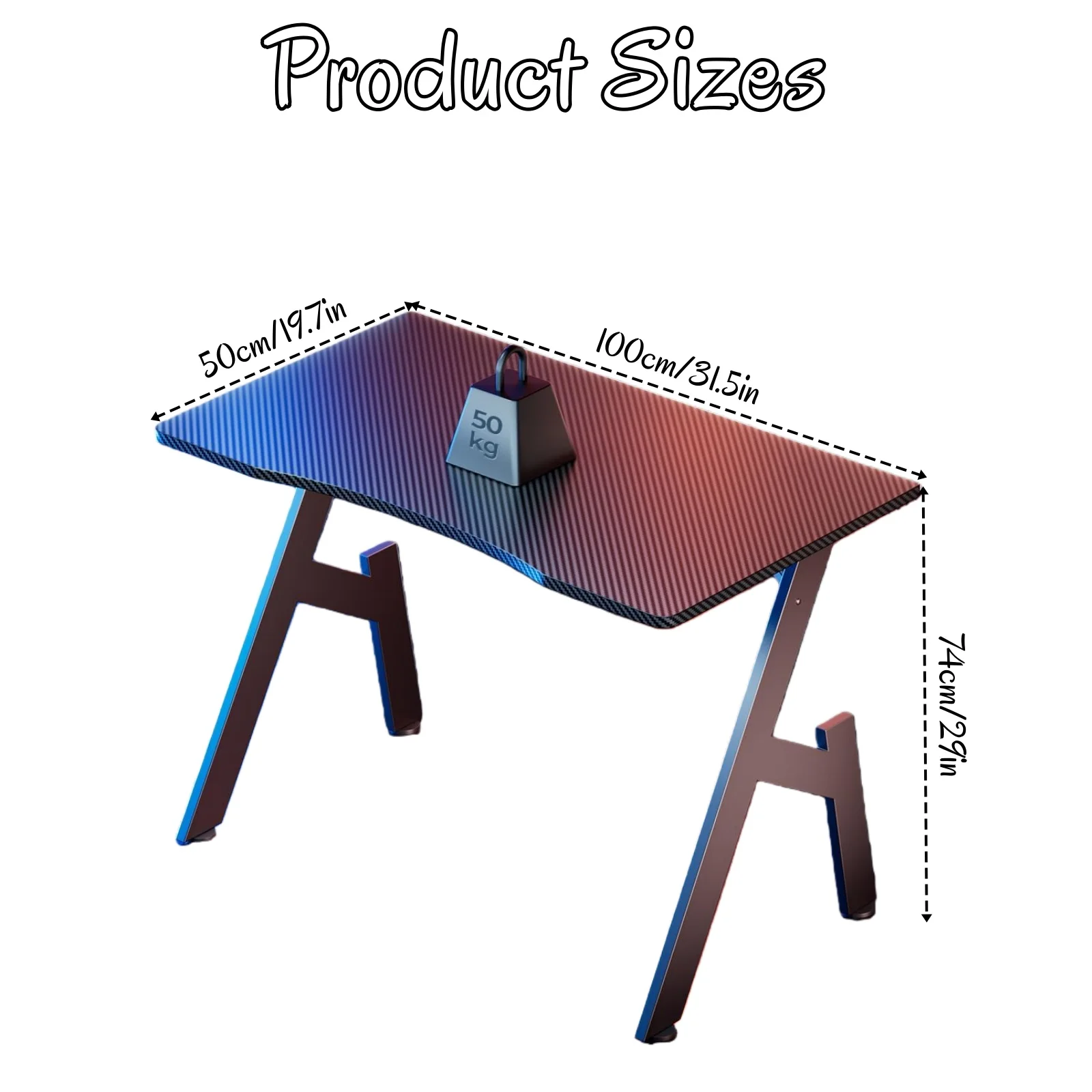 80/100/120/140cm Gaming-Schreibtisch, A-förmiger Bürotisch mit Getränkehalter und Kopfhörerablage, Moderner Carbon-Faser Gamer-Tisch für Zuhause und Büro