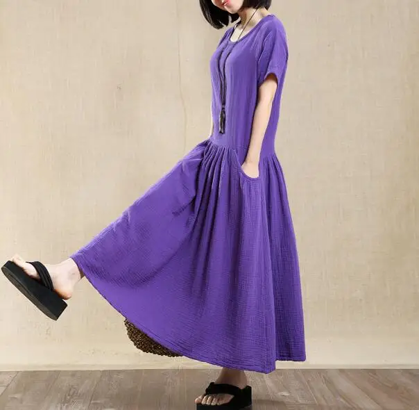 

Summer women cotton linen maxi dress,comfortable loose casual Vintage dresses, plus size Chinese styke dresses