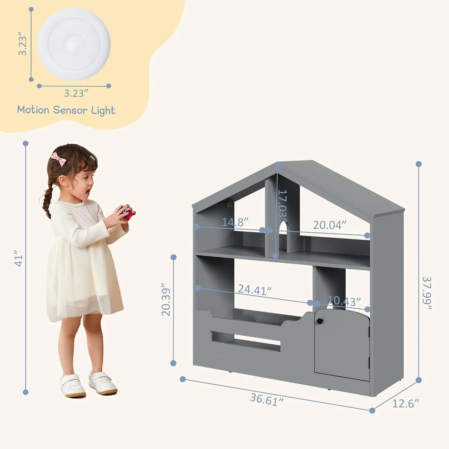 Kids Bookshelf, Toy Storage Organizer with Cubby, Wood Kids Bookcases Fit for Playroom, Children's Room, Bedroom, Nursery School