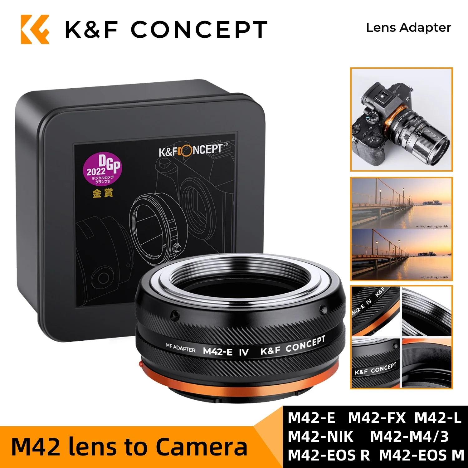 

K&F Concept Camera Lens Adapter for M42 Mount Lens to Sony E NEX Canon EF EOS R EOS M Nikon F Z Fujifilm FX M4/3 Leica SR Camera