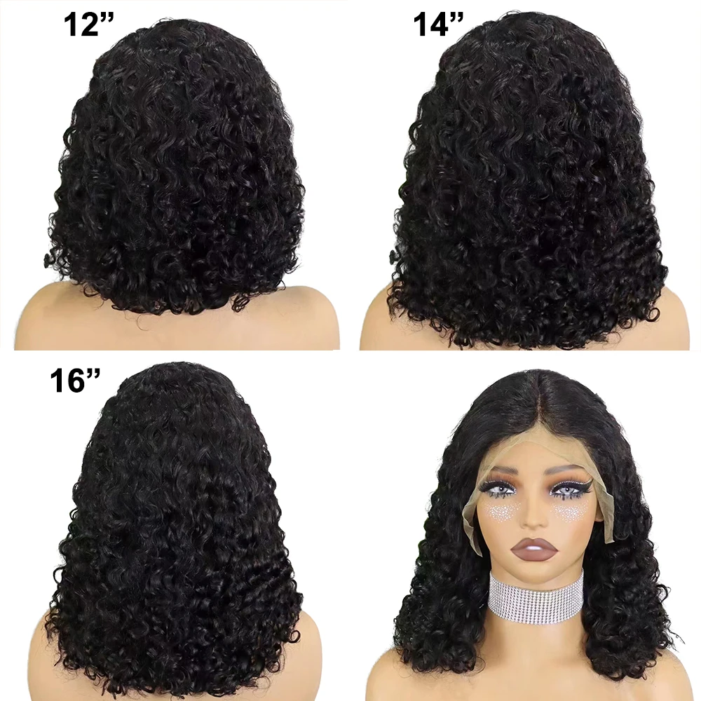 250% Density Double Drawn Short Bob Burmese Curl Romance Curly Water Wave Human Hair Wigs 13x4 Lace Frontal  Glueless Wig