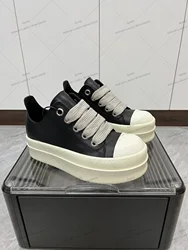 Ricks Men Low Top Casual Shoes With White Thick Sole Cowhide Design Lace-Up O-wen Women's Sneakers Wearing In Spring  And Autumn