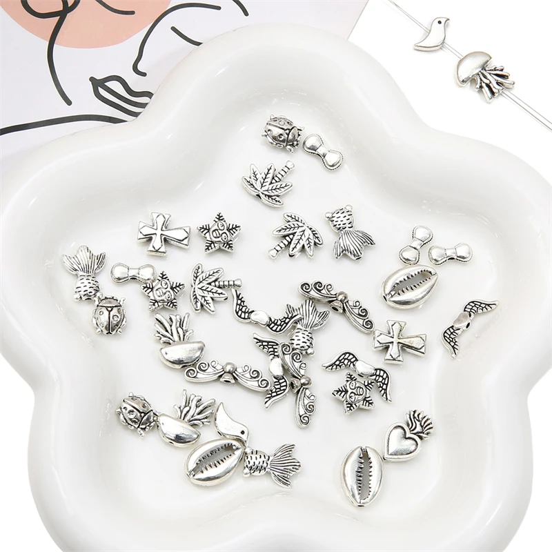 5-10pcs 아연 합금 금속 구슬 귀걸이 목걸이에 대 한 십자가 심장 조류 나비 스타 꽃 매력 펜 던 트 DIY 쥬얼리 만들기