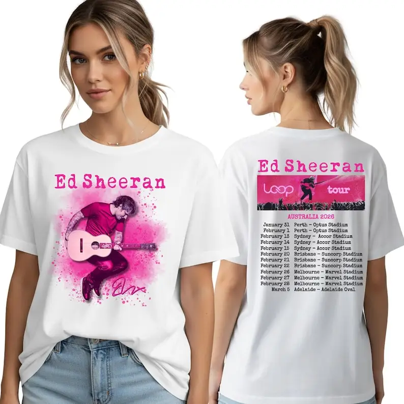 Camiseta de Algodão Ed Sheeran 2026 Australian Loop Tour com Estampa de Música Pop Estética, Presente para Fãs, Camiseta Masculina e Feminina