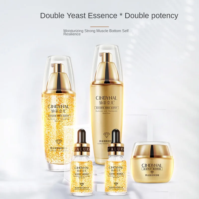 24K Gold Hyaluronic Acid Skin Care Set 5PCS Face Toner Essence Cream Nicotinamide Anti-Aging Serum Facial Lotion Kit For Womens