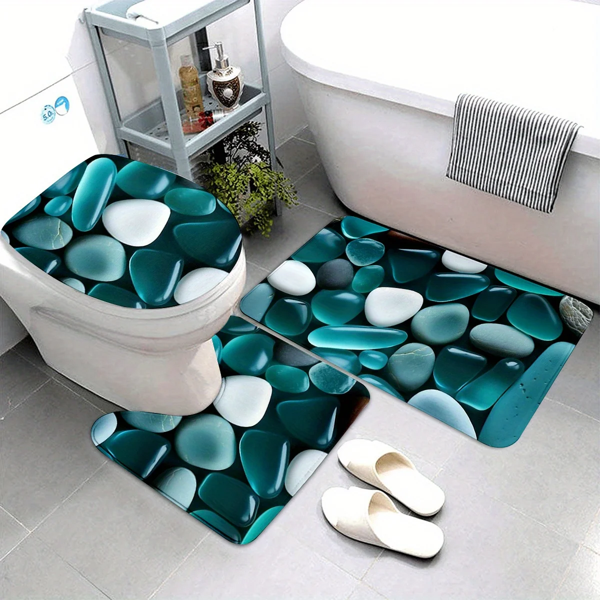 

Элегантный каменный набор для ванной комнаты из 3 предметов, U-образный коврик, нескользящий коврик, коврик для крышки унитаза, подходит для украшения ванной комнаты