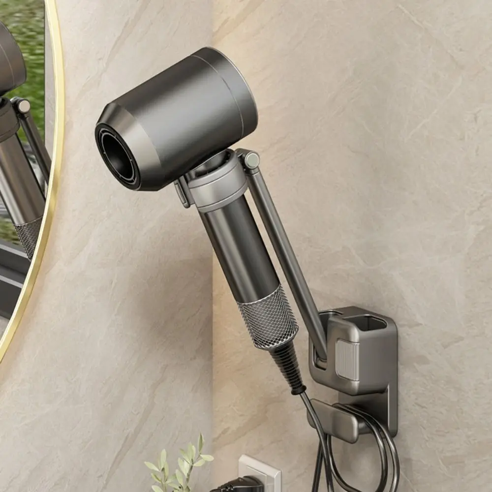 

Wall Mount Hairdryer Stand Angle Adjustable Non-Drilling Hair Dryer Organizer Rotating Hairdryer Shelf Hair Styling Tools