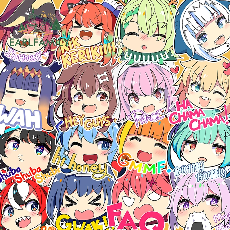

EARLFAMILY 13 см для Hololive Chibi, автомобильные наклейки, виниловые автомобильные аксессуары, водостойкая наклейка, мотоцикл, кемпер, багажник, декор для ноутбука