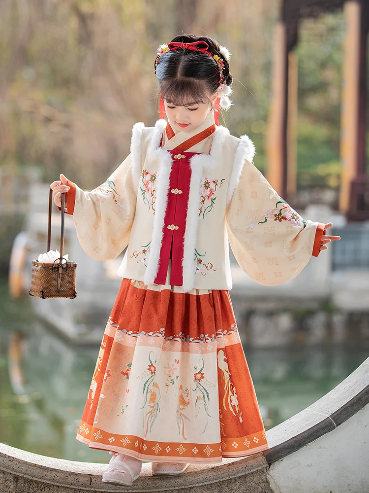 Giacche, gonne da ragazza, Ming made Hanfu Bijia, gonna a forma di cavallo addensata per bambini autunno e inverno, abbigliamento di capodanno