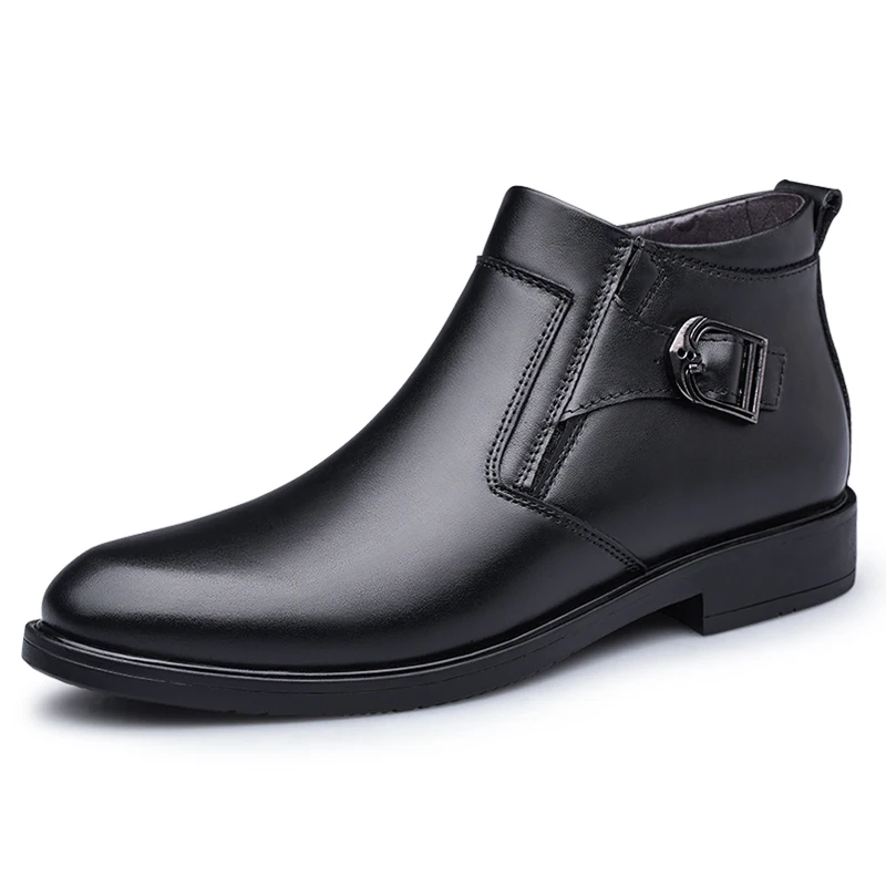 2024 marca clássica de inverno botas de tornozelo masculino quente design de pelúcia sapatos casuais de couro genuíno solas de massagem sapatos de negócios