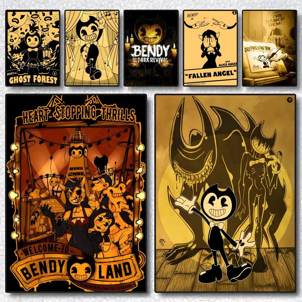 Game B-Bendy And The Ink M-Machine Poster Self-adhesive Art Waterproof Paper Sticker Coffee House Wall Decor