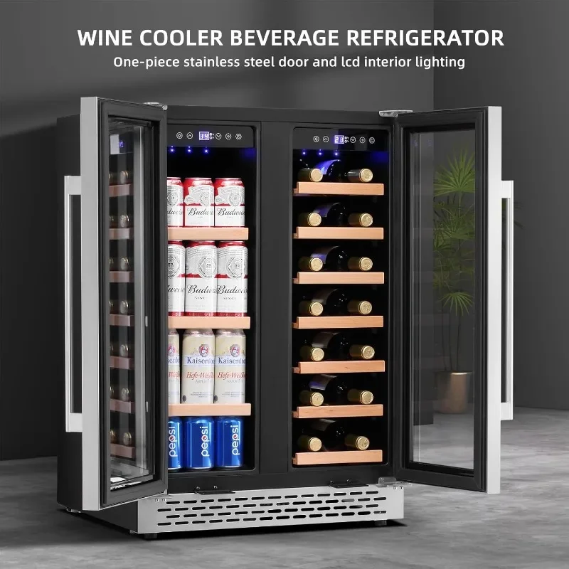 Wine Cooler Beverage Refrigerator 24 inch 20 Bottles & 88 Cans Beverage Fridge Dual Zone Wine Cooler Under Counter Lockable