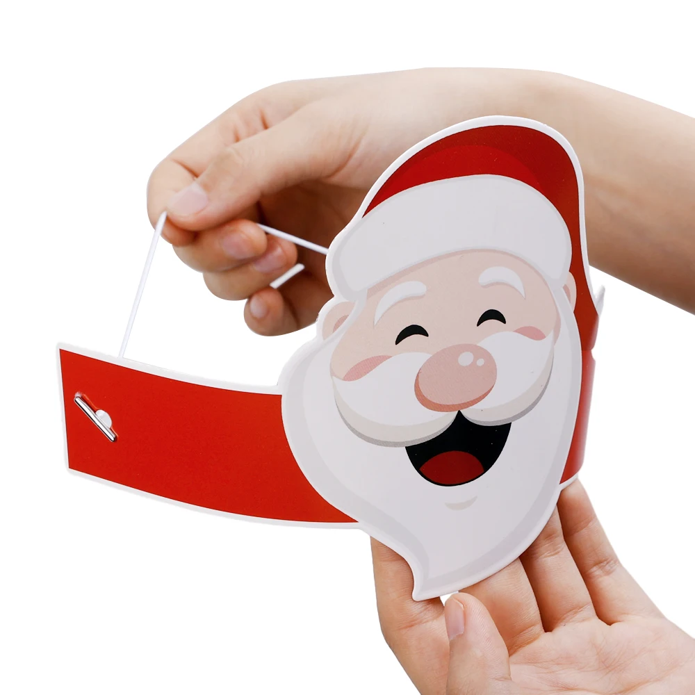 6pcs Children's Christmas Themed Party Hats DIY Handmade Paper Cartoon Santa Snowman Photo Props Hat Festival Decoration Gifts