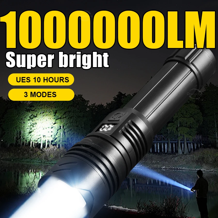 【セール中】1000000LM ハイパワー LED 懐中電灯高輝度充電式強力なトーチハンドランタンズーム可能な緊急釣りキャンプランプ