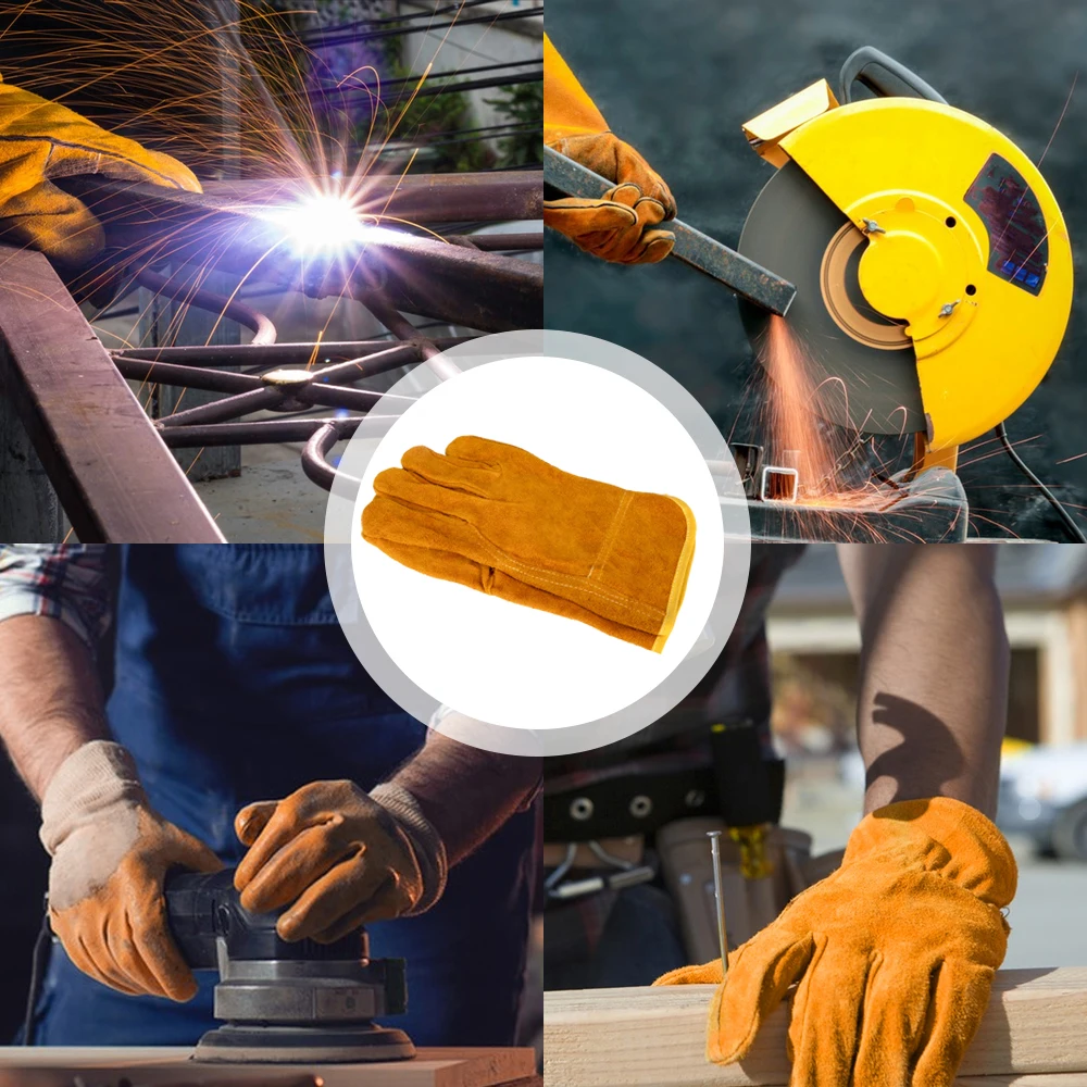 Work Gloves Cowhide Labor Protection Gloves Heat Resistant Security Protection Safety Work Flame Retardant Gloves for Welder