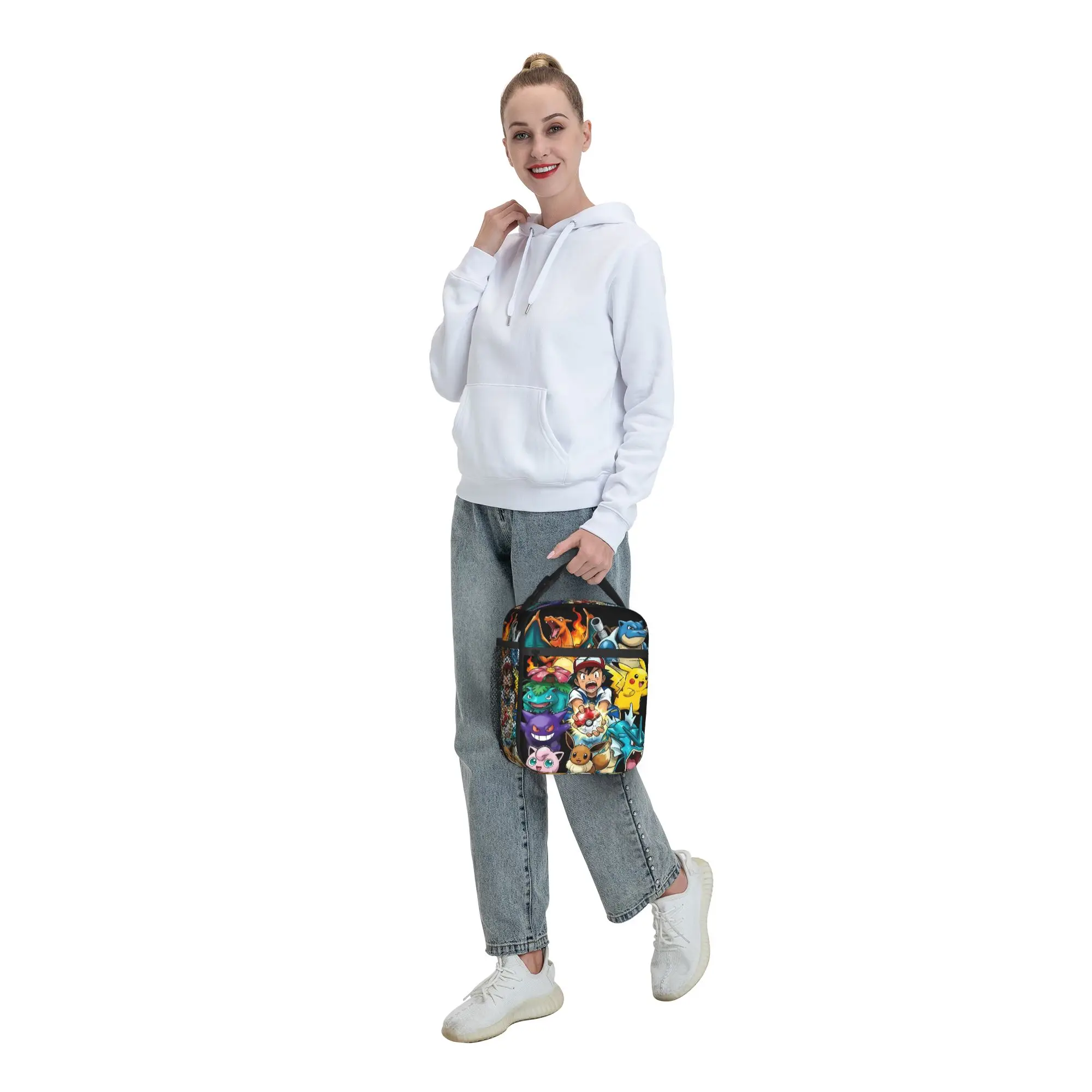 Ash Ketchum Crew Cartoon-Lunchtasche für Männer, individuelle Picknick-Lunchbox, lustige tragbare Oxford-Kühltasche mit Reißverschluss – Detail 8