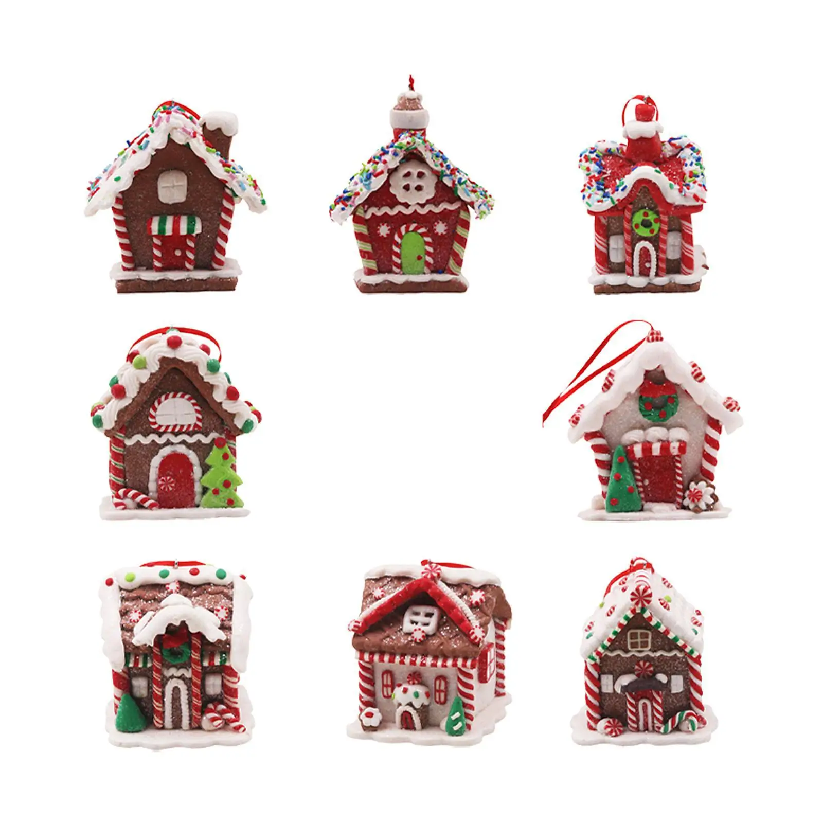 Christmas Village House Figurine Pendant Xmas Tree Decor Christmas Tree Hanging Ornament for Festival Home Yard New Year Hotel