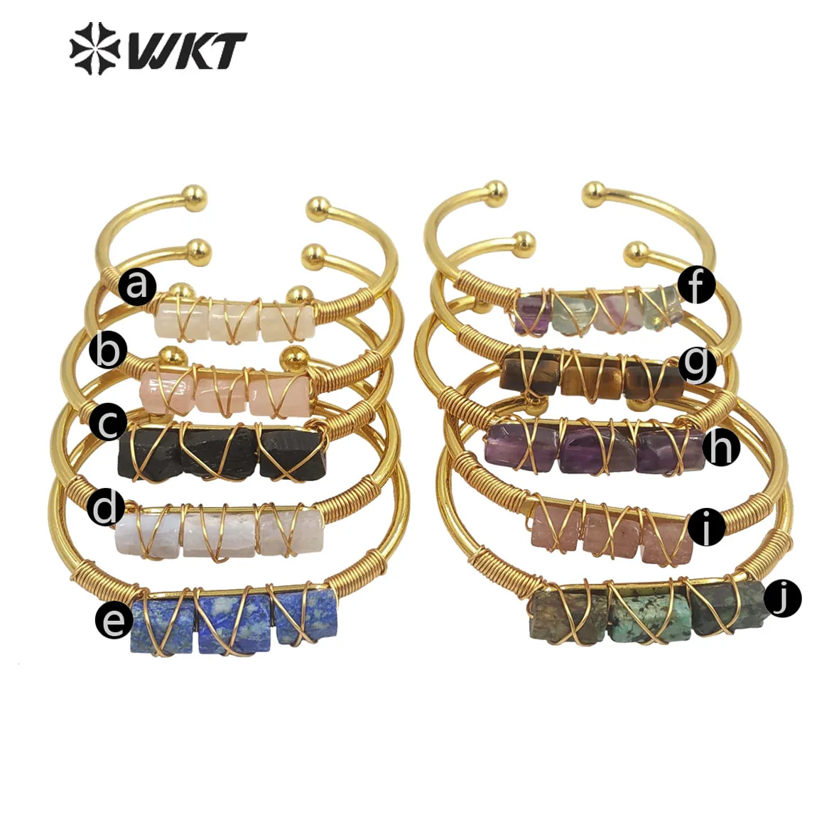 WT-B615 Wholesale New Women Handmade Wire Wrapped Natural Gemstone Cuff Bangle In Open Size Boho Stone ACC For Friends