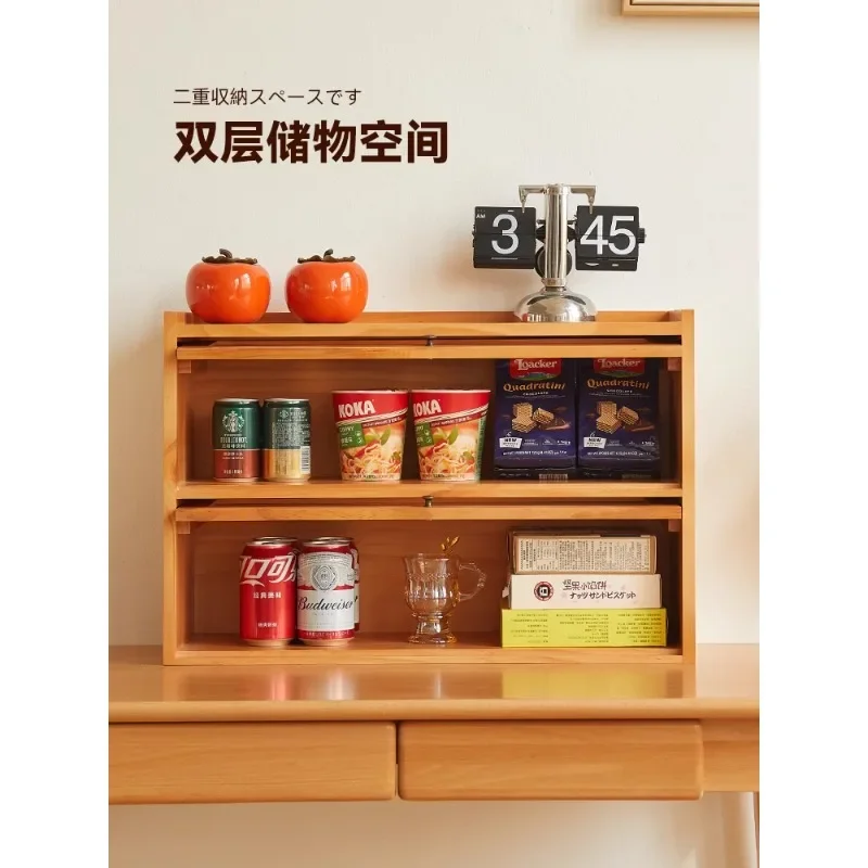 Japanese-style solid wood desktop storage cabinet dust rack living room office desktop cabinet coffee cup holder