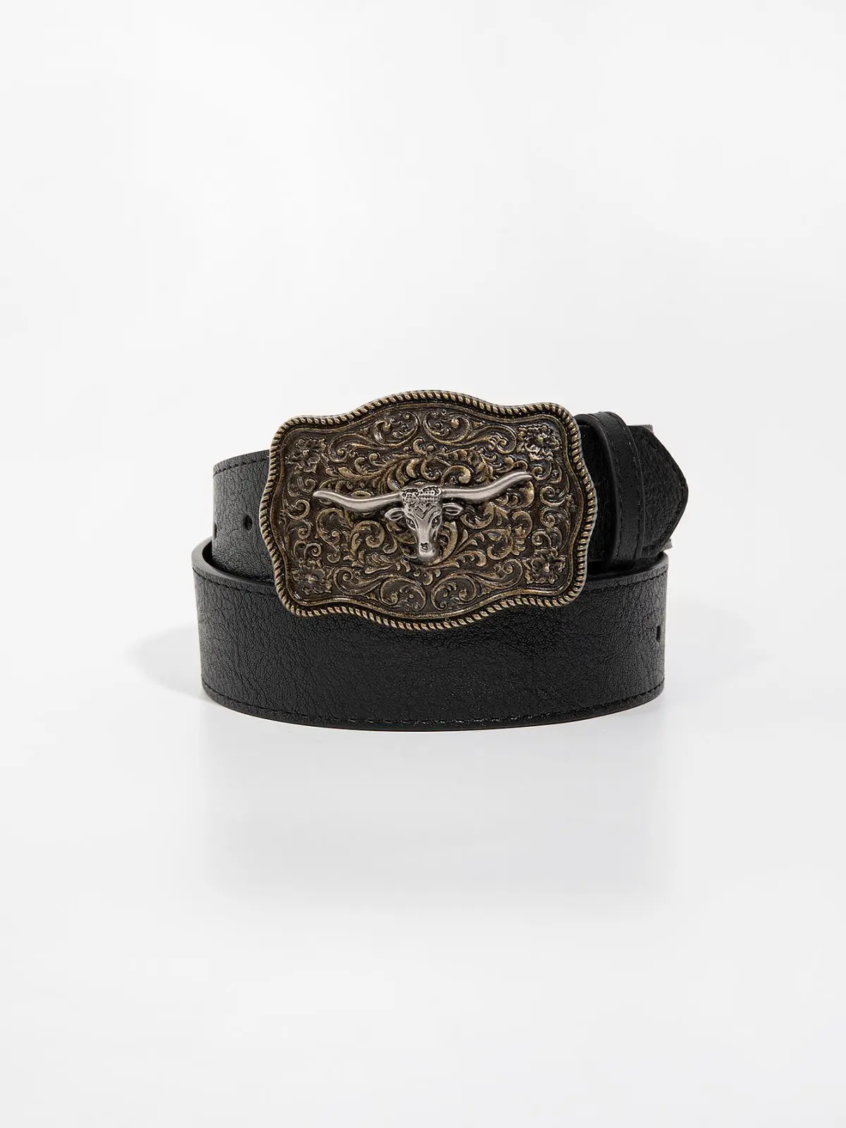 Men's Vintage Carved Bull Head Buckle Black Casual Jeans Belt Suitable For Daily Wear