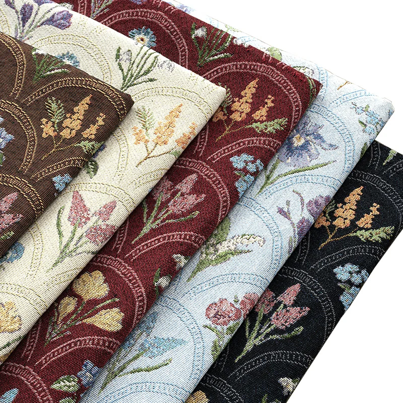 Square Yarn-Dyed Jacquard Fabric – Vintage Ethnic Style Poly-Cotton Material for Bags, Cushions, Sofas & Home Upholstery