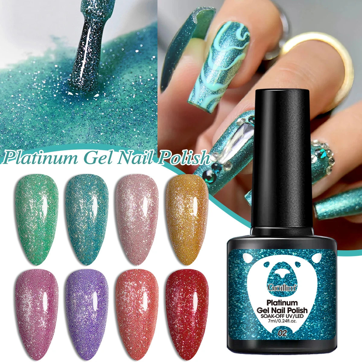 طلاء جل تريند لخريف وشتاء 2025 من Groillim، يتميز بتصميمات أظافر لامعة. يحتوي كل أنبوبًا على 7 مل من طلاء الجل وإعادة #4