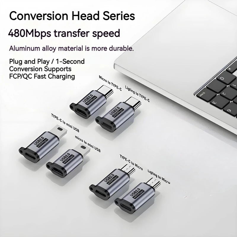 Aluminum Alloy Micro USB To Type C Adapter Mini USB To USB C 480Mbps Fast Data Charging Connector For Phone GoPro MP3 Camera