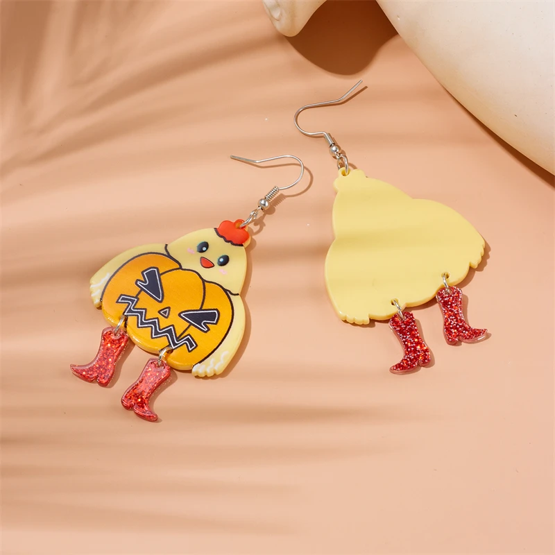 YAOLOGE Gothic Pumpkin Witch Shoes Acrylic Earrings Yellow Hen Pumpkin Pendant Earrings Halloween Fashion Women's Jewelry