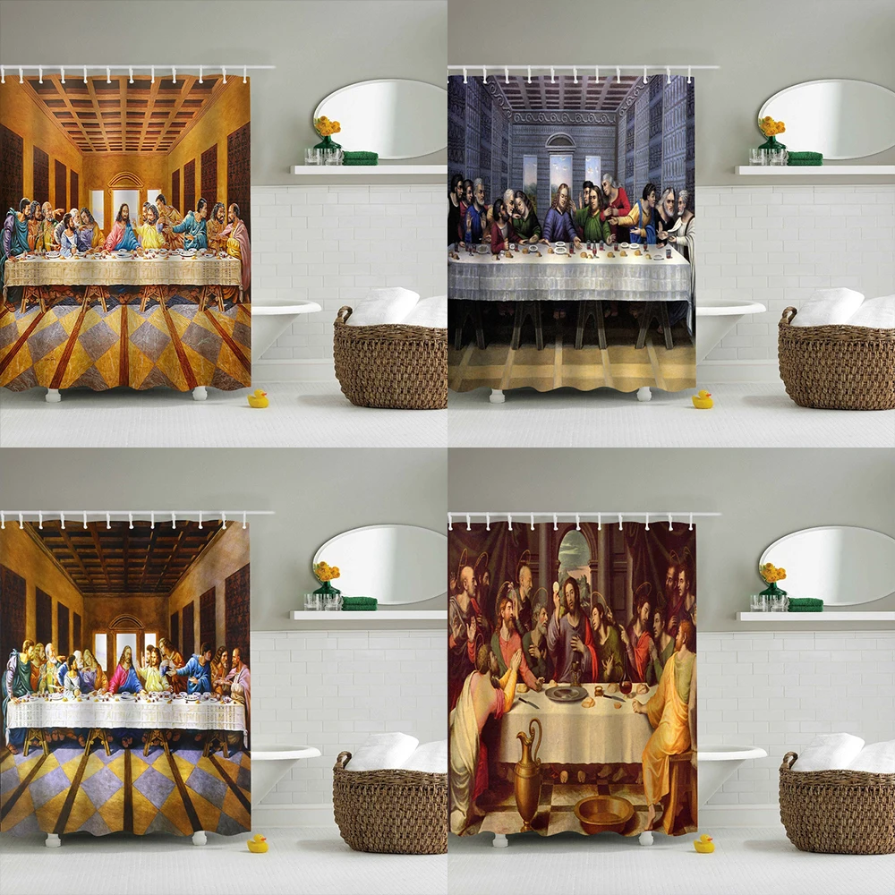 Retro Bathroom Bedroom Blackout Curtains for Living Room Jesus Christ The Last Supper Scenes Waterproof Polyester Shower Curtain