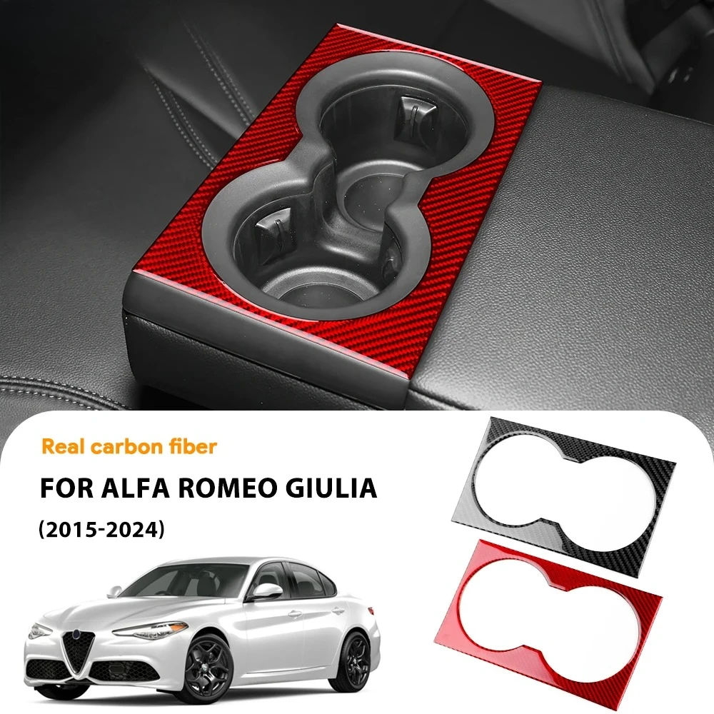 For Alfa Romeo Giulia 2017----2024 Real Carbon Fiber Rear Cup Holder Sticker LHD RHD Car Interior Decoration Accessories