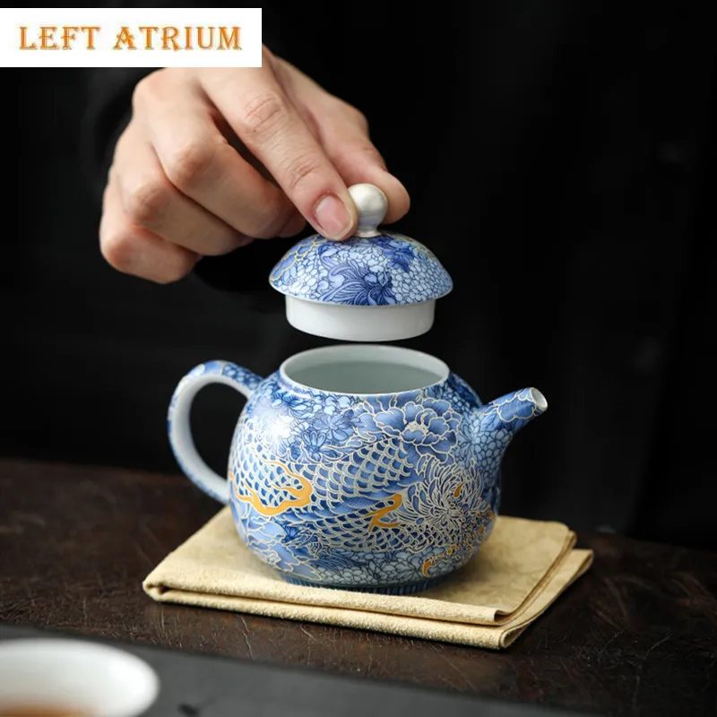 180ml Chinese Handmade Ceramic Teapot Exquisite Dragon Pattern Tea Pot Beauty Tea Infuser Kettle Travel Portable Tea Set Teaware