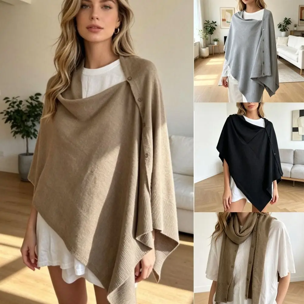 

New with Button Pashmina Shawl Thick Regular Knitted Thick Warm Poncho Sleeveless Casual Sleeveless Cardigan Cape Autumn Winter