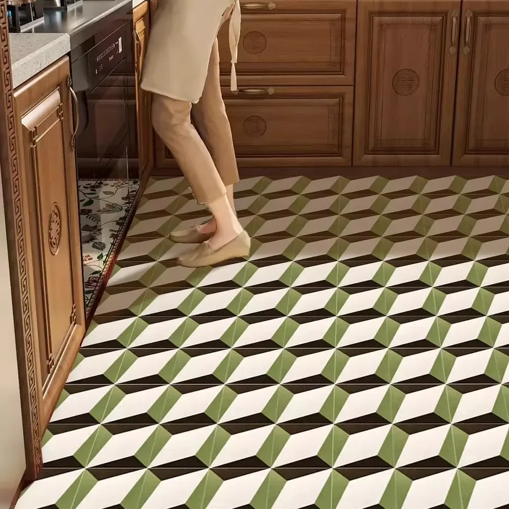 Retro Kitchen Floor Mat Non-slip PVC Leather Washable Large Area Kitchen Rug Oil-proof Waterproof Kitchen Carpet Home Decoration