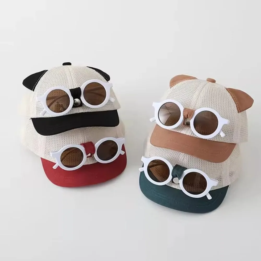 

New Mesh Baby Hat Breathable With Detachable Sunglasses Kids Sun Hats Sun Protection Adjustable Toddler Duck Tongue Cap
