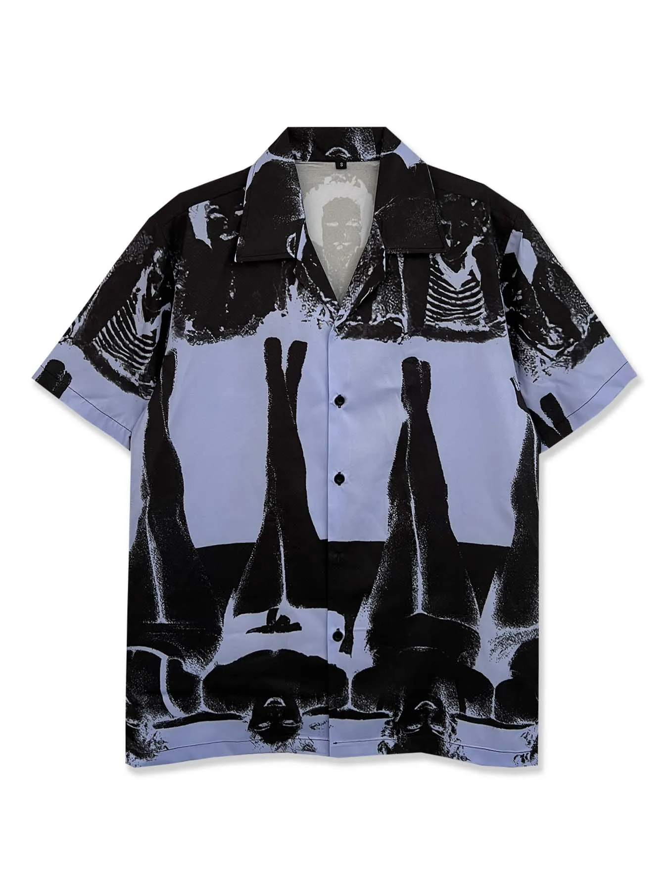 Niche Dark Style Retro Portrait Silhouette 3DPrint Short-Sleeve Cardigan Trendy Sketch Collared Thin Summer Vacation Men's Shirt