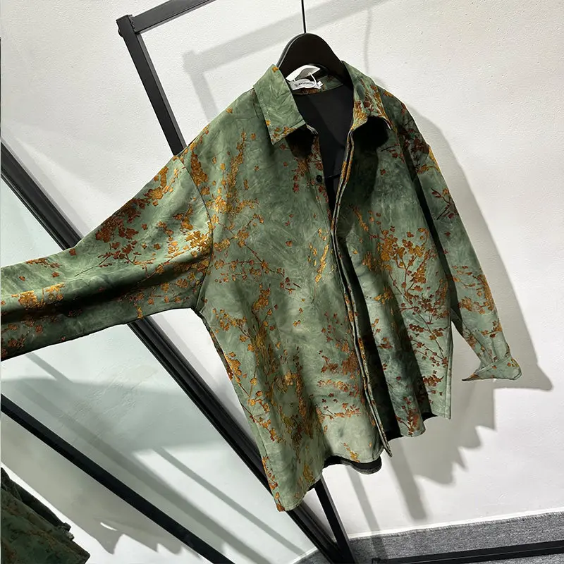 Fashionable Retro Printed Loose Long Sleeves Shirt, and Handsome Shirt for Men Women