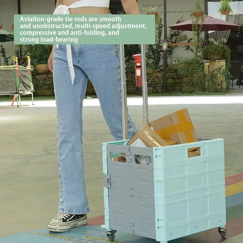 Carrito de compras plegable con ruedas para el mercado, CAJA PLEGABLE portátil de alta resistencia, caja rodante de cesta de comestibles con 4 ruedas