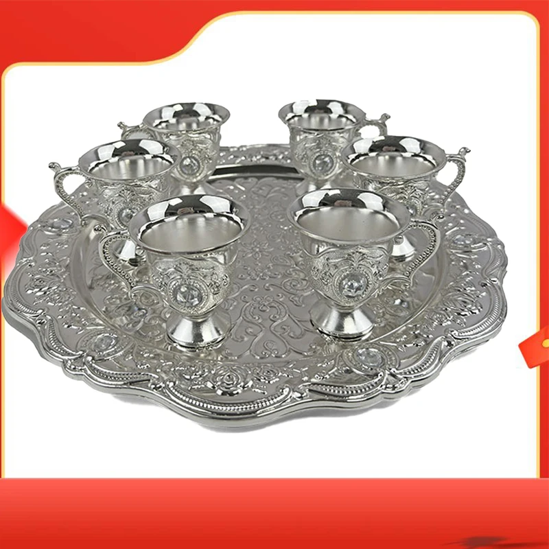 

Sterling silver tea set Longfeng 999 sterling silver retro cooked silver tea set 1 plate 1 Pot 6 cups European retro Chinese sty