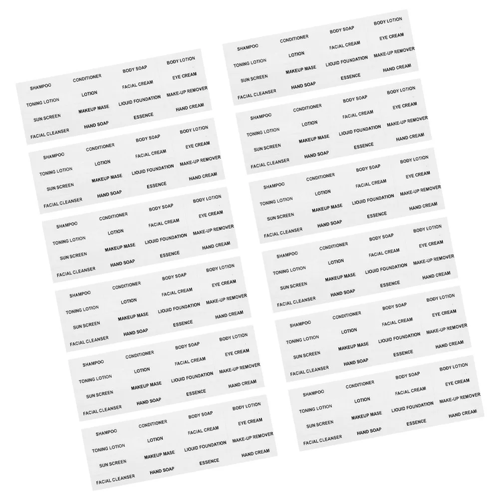 

12 Sheets Dispensing Bottle Labels Transparent Waterproof Stickers for Travel Size Bottles Organization Toiletry Storage Bin
