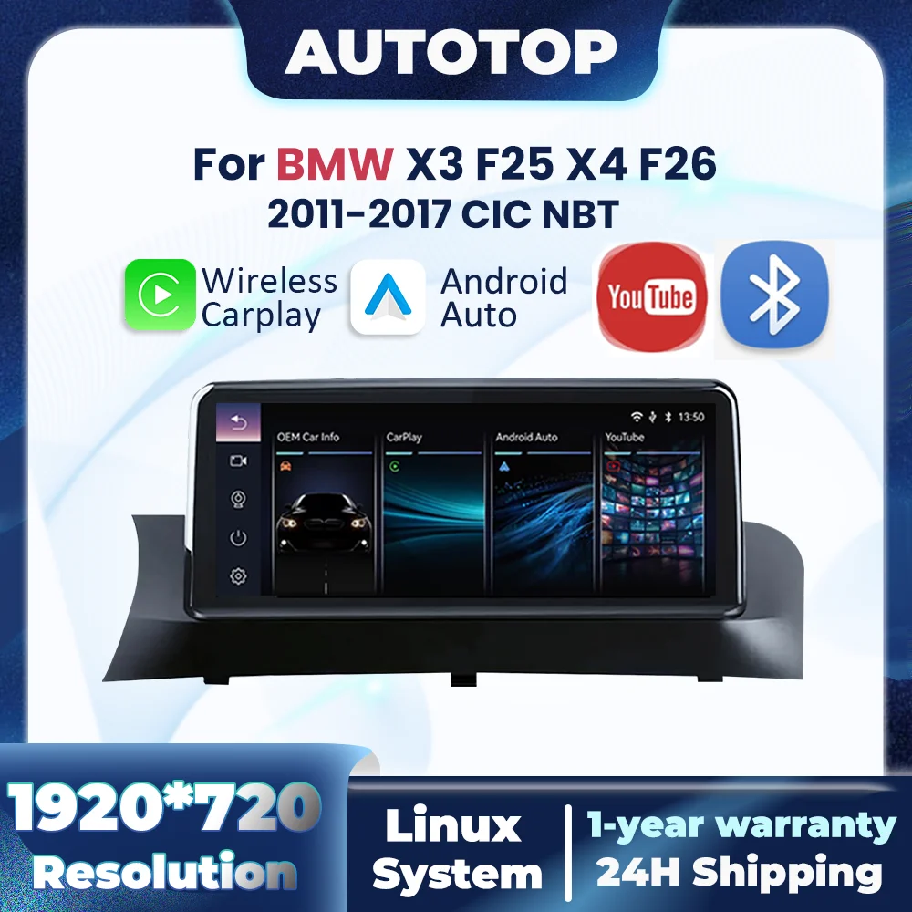 Lecteur multimédia automobile sans fil CarPlay Android Auto pour BMW X3 F25 X4 F26 2011-2017 CIC NBT pour YouTube BT GPS Radio Navigation