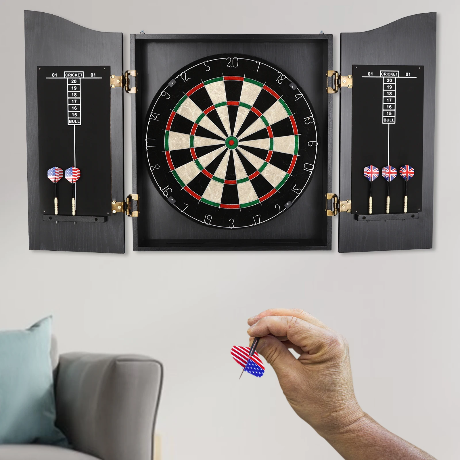 Classic Dartboard Cabinet for Adults with MDF Cabinet for Family Game Rooms